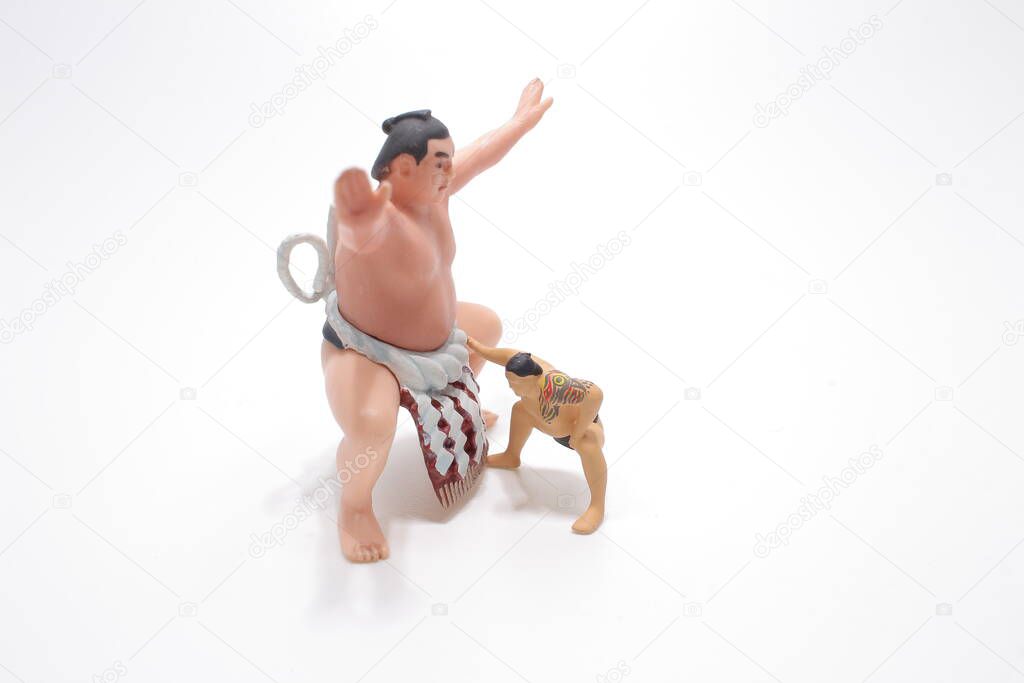 the mini Sumo figure are fighting at board