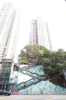 2 April 2021 the stair to residential area at fortress hill of Hong Kong.