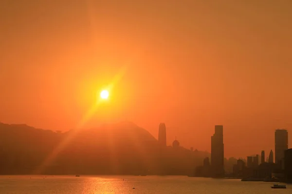 Eine Skyline Mit Sonnenuntergang Victoria Harbour Dec 2020 — Stockfoto