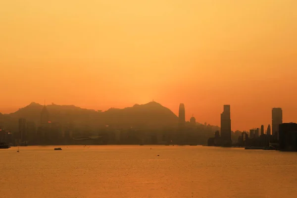 Dec 2020 Panorama Zachodem Słońca Victoria Harbour — Zdjęcie stockowe