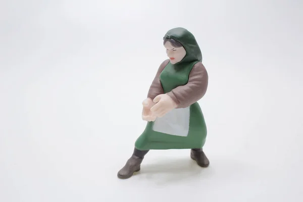 Figura Mini Agricultor Puxa Postura — Fotografia de Stock
