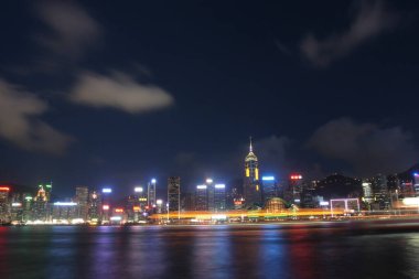 14 July 2005 view of night Hong Kong skyline at Tsim Sha Tsui
