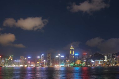 14 July 2005 view of night Hong Kong skyline at Tsim Sha Tsui