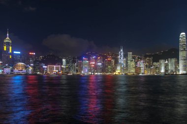 14 July 2005 view of night Hong Kong skyline at Tsim Sha Tsui