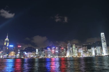 14 July 2005 view of night Hong Kong skyline at Tsim Sha Tsui