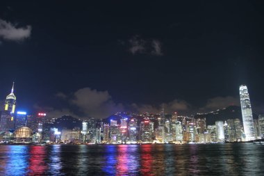 14 July 2005 view of night Hong Kong skyline at Tsim Sha Tsui