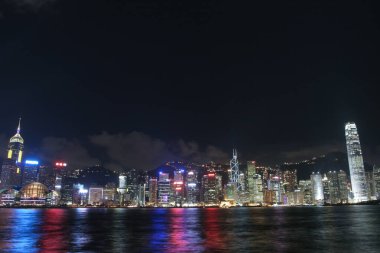 14 July 2005 view of night Hong Kong skyline at Tsim Sha Tsui