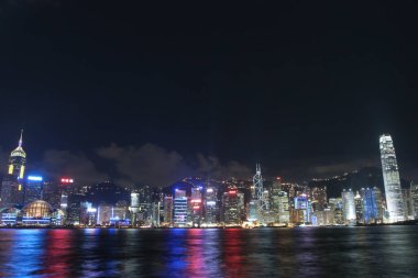 14 July 2005 view of night Hong Kong skyline at Tsim Sha Tsui