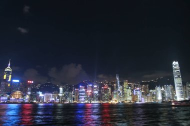 14 July 2005 view of night Hong Kong skyline at Tsim Sha Tsui
