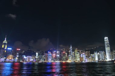 14 July 2005 view of night Hong Kong skyline at Tsim Sha Tsui