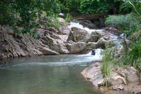 Deep Forest River Wild Waterfall View Forest River Wild Landscape — Foto Stock