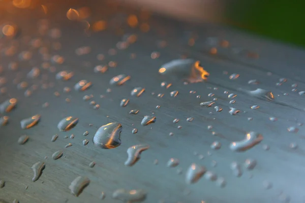 Gotas Lluvia Sobre Superficie Hierro —  Fotos de Stock