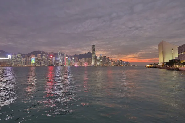 Aralık 2020 Victoria Limanı Kış Günbatımında Hong Kong — Stok fotoğraf