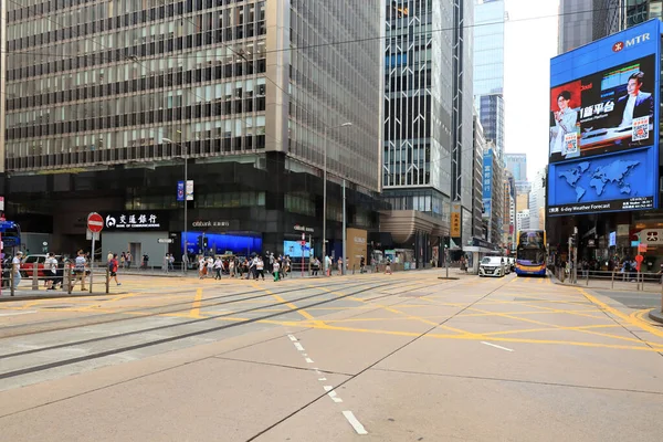 Mei 2021 Het Drukke Straatbeeld Des Voeux Road Central — Stockfoto