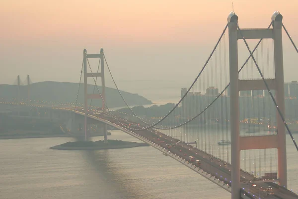 Julho 2005 Tsing Bridge Com Luz Solar Chamas Hong Kong — Fotografia de Stock