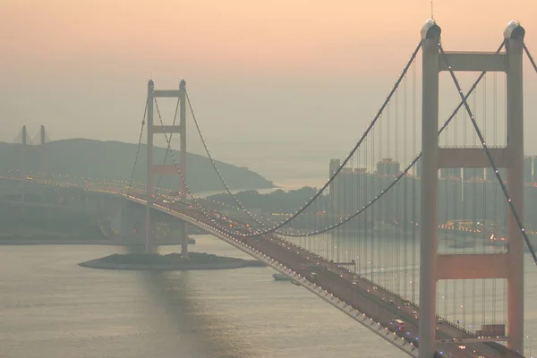 Luglio 2005 Tsing Bridge Con Luce Solare Bagliore Hong Kong — Foto Stock