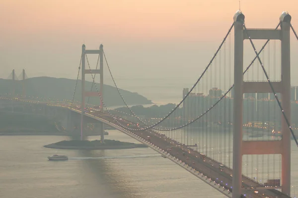 Julho 2005 Tsing Bridge Com Luz Solar Chamas Hong Kong — Fotografia de Stock