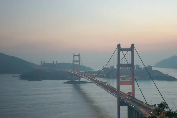 Julho 2005 Hong Kong Bridgeit Belo Tsing Bridge Pôr Sol — Fotografia de Stock