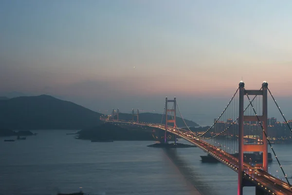 Julho 2005 Hong Kong Bridgeit Belo Tsing Bridge Pôr Sol — Fotografia de Stock