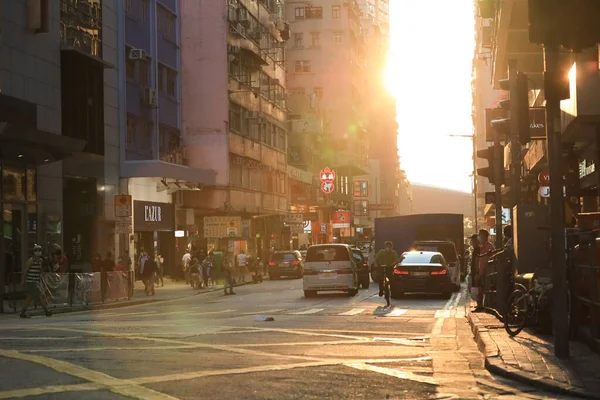 Sunset Street Midtown Shek Tong Tsui April 2021 — Stock Photo, Image