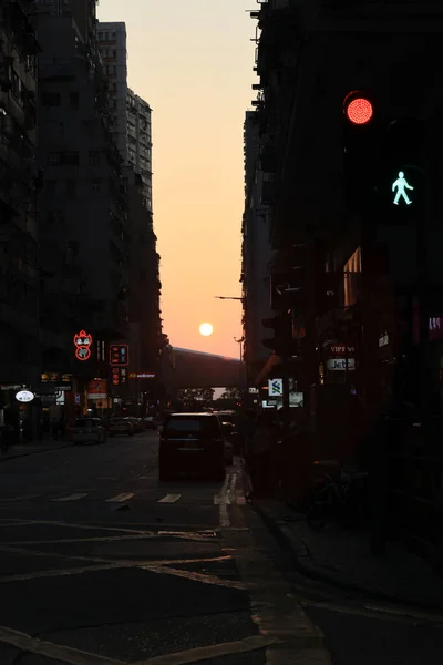 Coucher Soleil Dans Rue Travers Midtown Shek Tong Tsui Avril — Photo