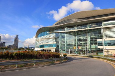 22 Mayıs 2021, Hong Kong Kongre ve Sergi Merkezi 'nin tabela tahtası. 