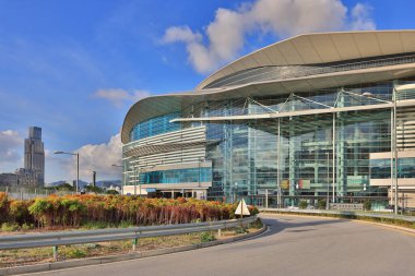 22 Mayıs 2021, Hong Kong Kongre ve Sergi Merkezi 'nin tabela tahtası. 