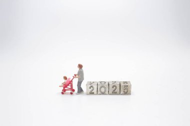 mother with a Baby Stroller, new year planning Concept 