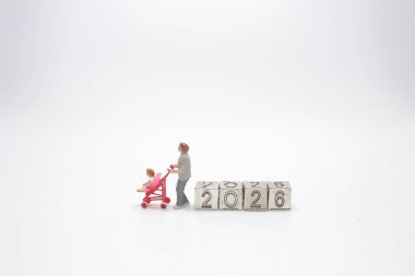 mother with a Baby Stroller, new year planning Concept 