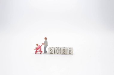 mother with a Baby Stroller, new year planning Concept 