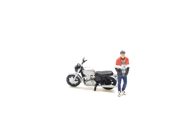 Figure Man Standing Futuristic Motorcycle — Fotografia de Stock