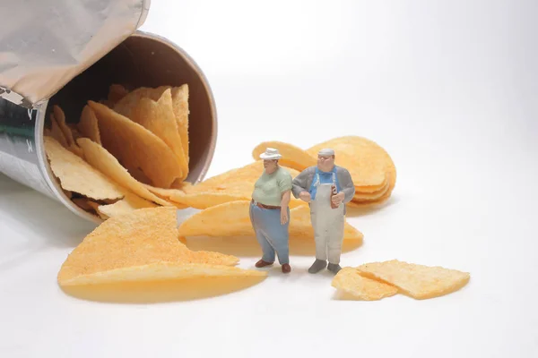 Fat Figure Unhealth Food Potato Chips — Stock Photo, Image