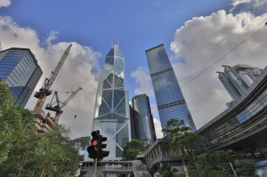 18 Haziran 2021 Orta Hong Kong 'daki Modern ofis binaları