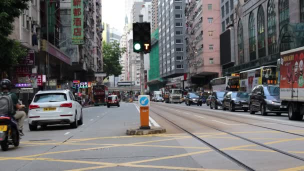 Червня 2021 Року Гонконг Оглядовий Майданчик Відомими Трамваями Районі Ван — стокове відео