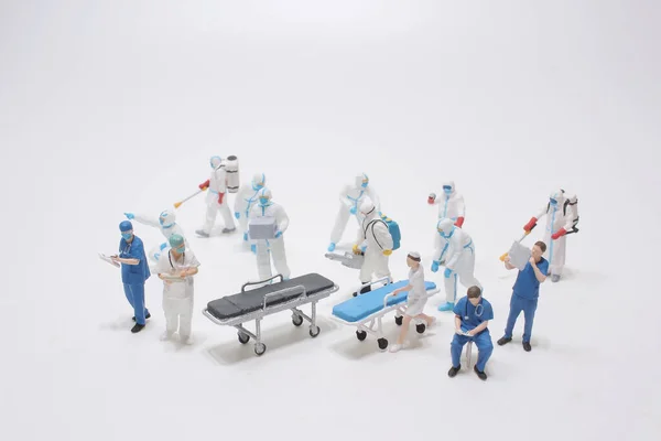 Mini Figura Médicos Enfermeiros Mini Figura Evacuação Pacientes Infectados — Fotografia de Stock