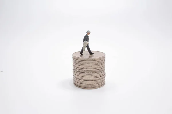 Mini Figura Negócio Pilha Moedas — Fotografia de Stock