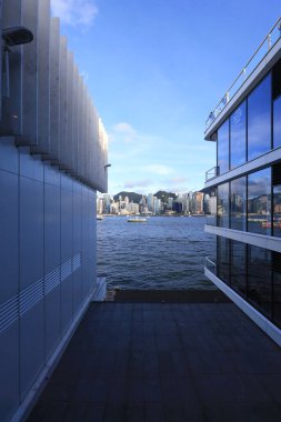 10 July 2021 the Victoria Harbour view Between buildings at ocean Terminal Deck