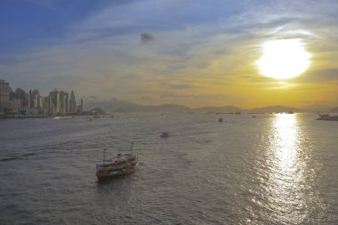 10 July 2021 the Star Ferry at Victoria harbour with the Sunset 