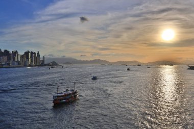 10 July 2021 the Star Ferry at Victoria harbour with the Sunset 