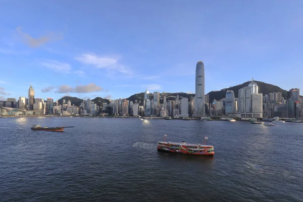 July 2021 Star Ferry Hong Kong Harbor Skyline Background — Stock Photo, Image