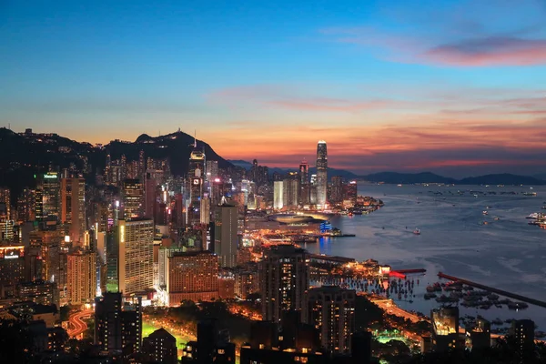 Crepúsculo Hong Kong Vista Red Incense Burner Summit Mirador Julio — Foto de Stock