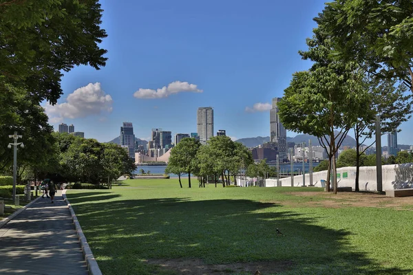 Juli 2021 Tamar Park Mit Skyline Hintergrund Hongkong — Stockfoto