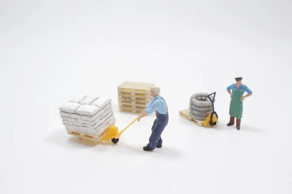 Miniature People Worker Transportation Goods — 스톡 사진