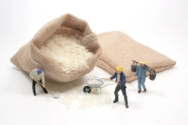 Mini Figure Worker Rice — Stock Photo, Image