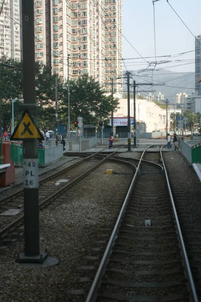 Άποψη Των Σιδηροδρομικών Γραμμών Στο Χονγκ Κονγκ Κατά Διάρκεια Της — Φωτογραφία Αρχείου