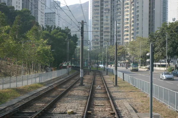 Widok Torów Kolejowych Hongkongu Ciągu Dnia Dystrykt Taen Mun — Zdjęcie stockowe