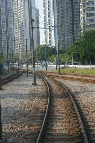 Utsikt Över Järnvägsspår Hong Kong Dagtid Taen Mun Distriktet — Stockfoto