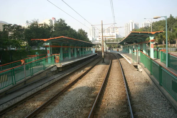 Άποψη Των Σιδηροδρομικών Γραμμών Στο Χονγκ Κονγκ Κατά Διάρκεια Της — Φωτογραφία Αρχείου