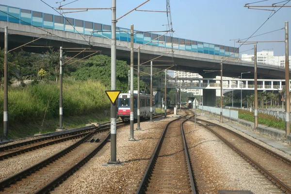 Vista Las Vías Del Ferrocarril Hong Kong Durante Día Distrito — Foto de Stock