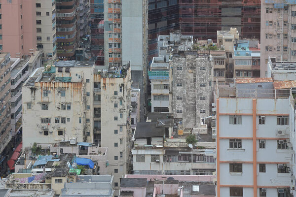 View of cityscape, buildings of Mong Kok Kowloon, Hong Kong, 15 Aug 2021